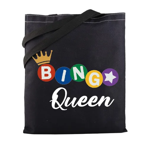 MBMSO Bingo Queen Tote Bag Bingo Amante Regalos Divertidos Jugadores de Bingo Regalos Bingo Hombro Compras Bolsa de Bingo Juego de Jugador Regalo,