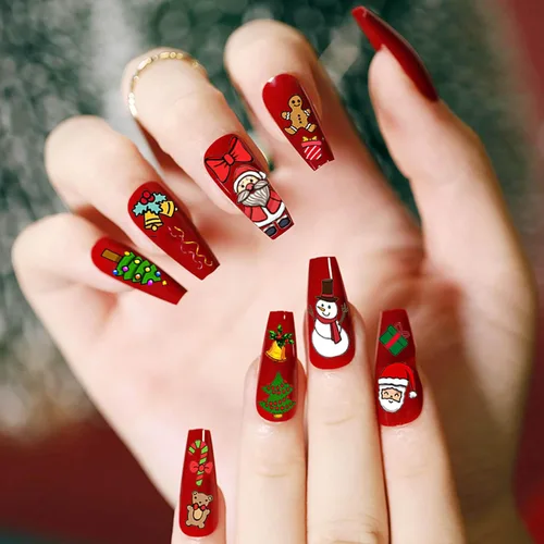 Miniatura 7 de COKTAK 6 hojas de calcomanías de uñas de Navidad para manicura, calcomanías autoadhesivas divertidas de Papá Noel, alce y ciervo, calcomanías
