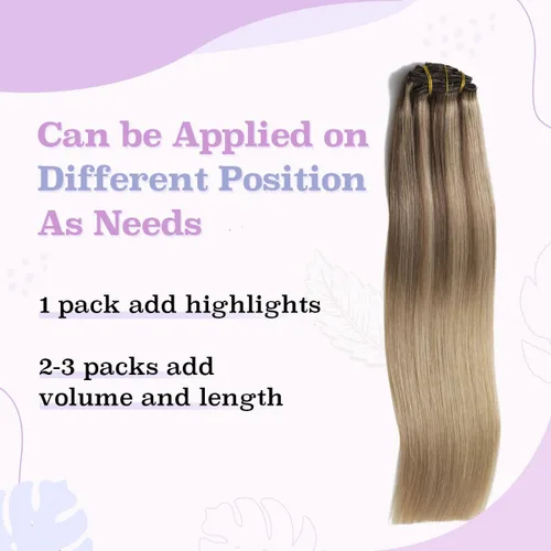 Miniatura 7 de Sindra Extensiones de cabello humano con clip, balayage #10/16/16 de color marrón dorado a rubio claro, extensiones de cabello humano Remy con clip