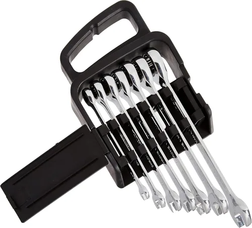 Miniatura 2 de Amazon Basics Juego de llaves combinadas de trinquete, métricas, 7 piezas Cromo