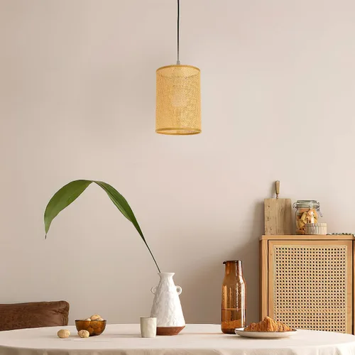 Miniatura 7 de DOITOOL 2 piezas de pantalla de lámpara de ratán de repuesto E27/E14, cubierta de luz cilíndrica tejida natural, cubierta de lámpara de mesa