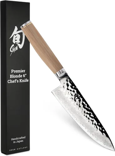 Shun Premier Blonde - Cuchillo de chef de 6 pulgadas, cuchillo de cocina japonés hecho a mano para chefs profesionales y domésticos, núcleo VG-MAX