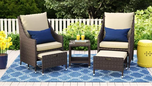 Miniatura 2 de Serta Laguna - Juego de muebles de patio para exteriores, 5 piezas, sillas reclinables de mimbre marrón con otomanas, cojines y mesa auxiliar