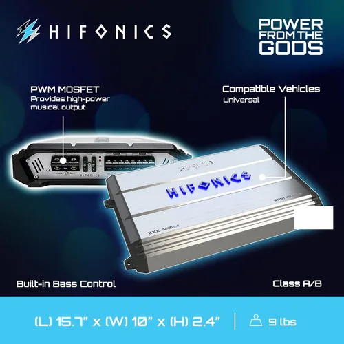Miniatura 4 de Hifonics Zeus ZXX - Amplificador de audio monobloque de coche de 1000 vatios máximo clase D con perilla de graves y control remoto, crossovers