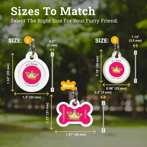Placa de identificación de perro con código QR, placa de identificación de mascota silenciosa grabada con perfil en línea («My Princess»)