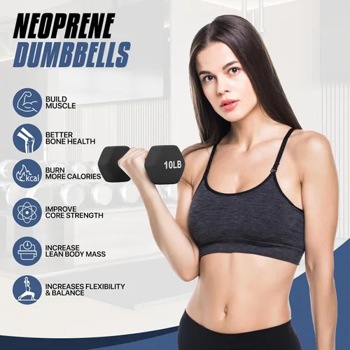 Miniatura 7 de MADOG - Juego de mancuernas hexagonales con revestimiento de neopreno antideslizante para equipo de gimnasio en casa, entrenamiento de fuerza