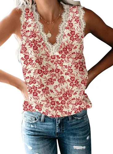 Miniatura 59 de VIISHOW - Camiseta sin mangas, sexy, con cuello en V y bordes de encaje para mujer, camisola de vestir, camisas de gasa, sin mangas, casuales