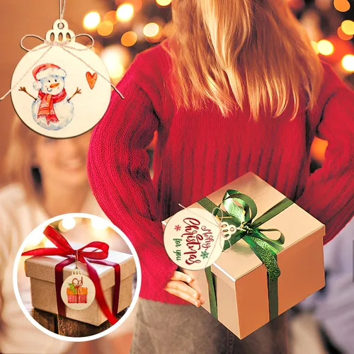 Miniatura 5 de Artmag 100 piezas de adornos colgantes de madera sin terminar de Navidad DIY, discos de madera redondos en blanco para manualidades, centros de 100