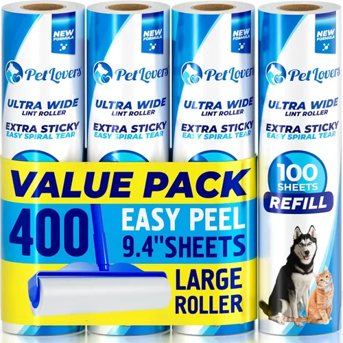 Miniatura 18 de PetLovers Juego de 800 hojas de rodillo extra pegajoso para eliminación de pelusas de mascotas y gatos, paquete de 8