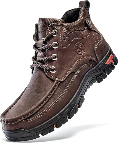 Miniatura 10 de FLYLAND Botas casuales para hombre de cuero vintage, botines de vestir, botas Chukka de caña media, antideslizantes, para conducir y caminar, zapatos