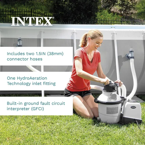Miniatura 6 de INTEX Bomba de filtro de arena transparente Krystal de 1,500 GPH para piscinas sobre el suelo, bomba de piscina con temporizador automático
