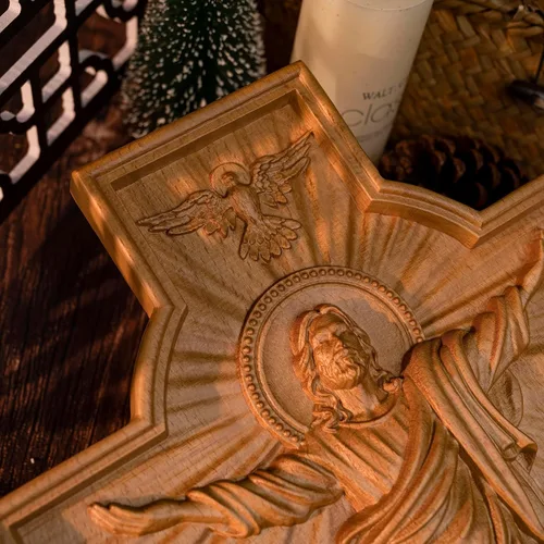 Miniatura 7 de BGCOPPER Cruz de pared de Jesús, crucifijo de madera hecha a mano para decoración de pared para el hogar, habitación navideña, regalo de Navidad
