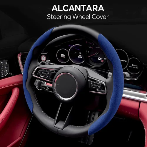 Miniatura 6 de Funda para volante de Alcantara de 2 piezas - Diseño deportivo dividido para volantes en forma de D y O, Tacto suave · Agarre antideslizante · Azul