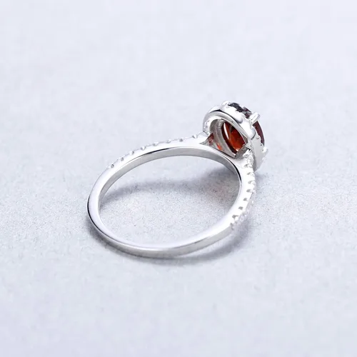 Miniatura 6 de Anillo de compromiso de plata de ley 925 con halo de piedras preciosas ovaladas para mujer talla 5 a 10