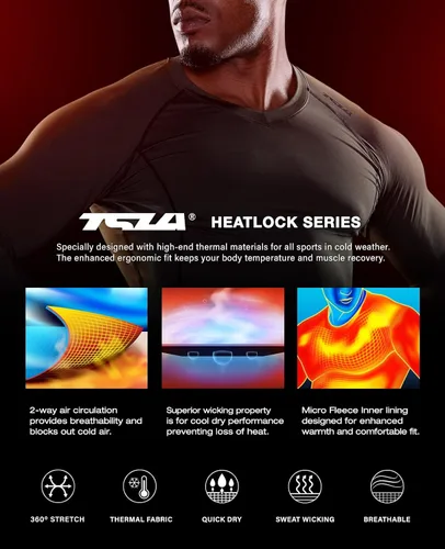 Miniatura 7 de TSLA - Camiseas térmicas de compresión de manga larga con cuello en V para hombre, ideales para usar como capa base para hacer ejercicio, correr