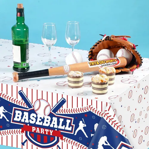 Miniatura 5 de Newwiee 3 manteles de béisbol de plástico para fiesta de béisbol, mantel deportivo para fiesta de cumpleaños, día del juego, decoración
