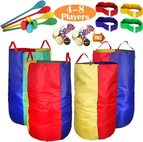 Juego de bolsas para juego al aire libre, de césped, con huevo y cuchara, para juegos de carreras, bandas de carreras para 3 piernas, con premios,
