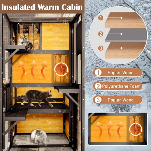 Miniatura 4 de Merax Catio - Caja grande para gatos de 4 niveles para exteriores, casa para gatos resistente a la intemperie fijada a la ventana para múltiples