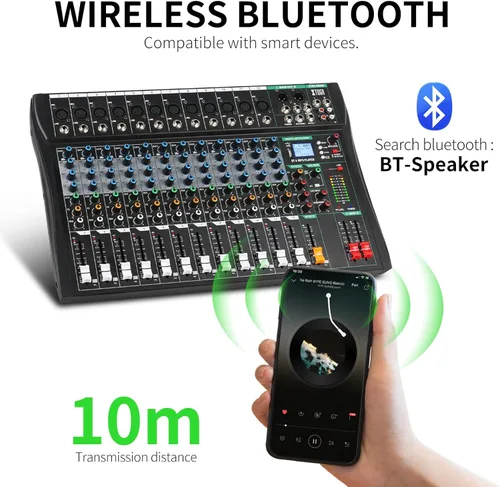 Miniatura 4 de XTUGA Mezclador de Audio de 12 Canales Mezclador de Sonido Mesa de Mezclas, Interfaz de Audio, Mezclador DJ Consola de Audio para Karaoke en Vivo