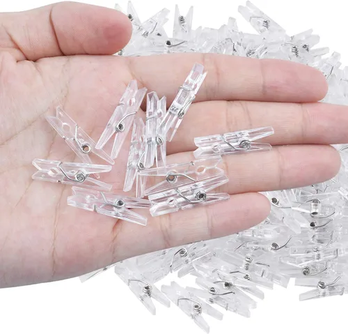 Miniatura 3 de Aylifu Mini clavijas de plástico transparente, 200 piezas multifuncionales de plástico transparente para papel fotográfico, clips para manualidades