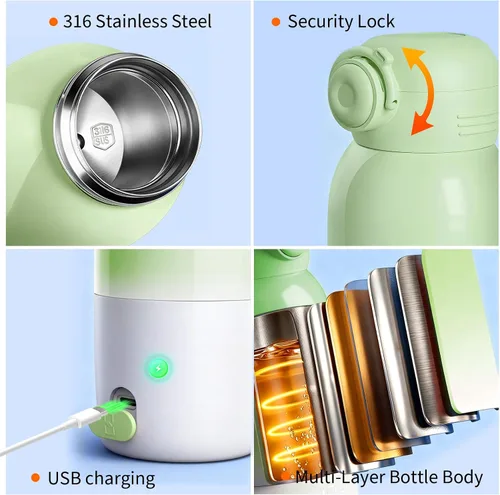 Miniatura 6 de Calentador de botellas portátil, gran capacidad de 12 onzas con dos modos de calentamiento para leche materna y agua, control inteligente