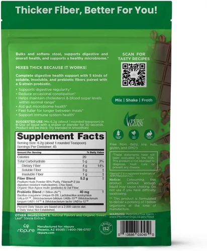 Miniatura 7 de nbpure Mezcla diaria de fibra en polvo para la salud digestiva, apoyo del colesterol, control saludable del peso, con fibra prebiótica, insoluble