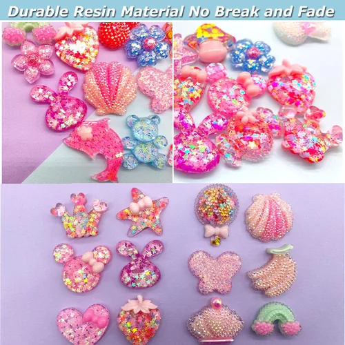 Miniatura 4 de Coio 30 dijes brillantes para zapatos de niñas de resina dura para crock Bubble Slides sandalias zuecos de color rosa lindos zapatos decoraciones