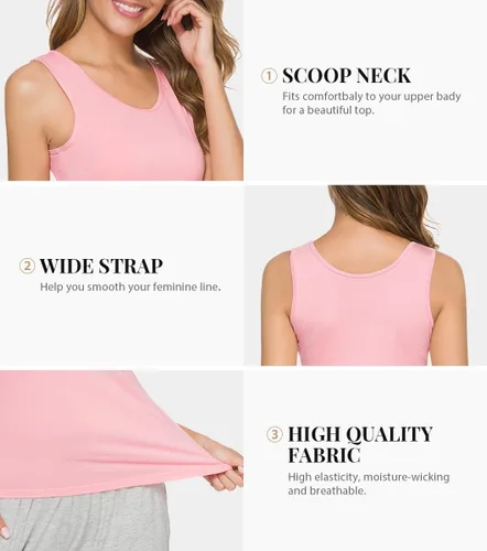 Miniatura 3 de Rosyline Camisetas sin mangas básicas sin mangas para mujer, 4 piezas, camisetas sin mangas