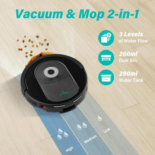 Miniatura 3 de Robot aspirador y trapeador combinado, 4000 pa automático con tanque de agua y cubo de basura, robot de aspiradora inteligente de carga automática