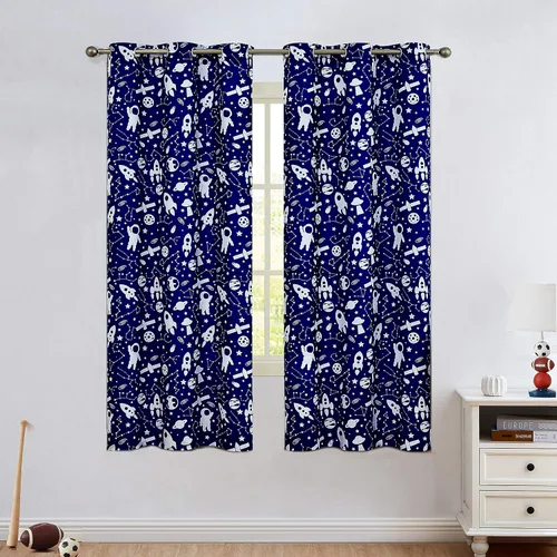 Central Park Cortinas de ventana con filtro de luz para dormitorio de niños, cuarto de bebé, temática de planeta espacial, 63 pulgadas de largo con