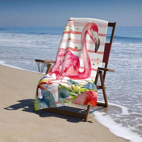 Miniatura 3 de Toalla hawaiana de flamenco rosa para baño, toalla de verano grande seca con hojas hawaianas de flores tropicales, 52 x 32 pulgadas, manta de playa
