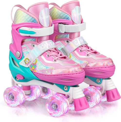Patines para niños y niñas, 4 tamaños, ajustables, con ruedas iluminadas para niños, adolescentes, principiantes y avanzados, interiores y exteriores