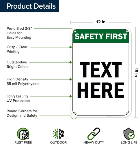 Miniatura 6 de Primer letrero de seguridad personalizado, letrero ANSI, compatible con Osha, 12 x 18 pulgadas, HDPE de 55 mil de grosor