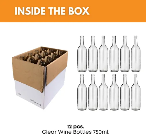 Miniatura 2 de FastRack - Botellas de vino transparentes de 750 ml (Paquete de 12) Botellas de licor W5 Bordeaux Botellas vacías de 750 ml para bebidas, 12 por