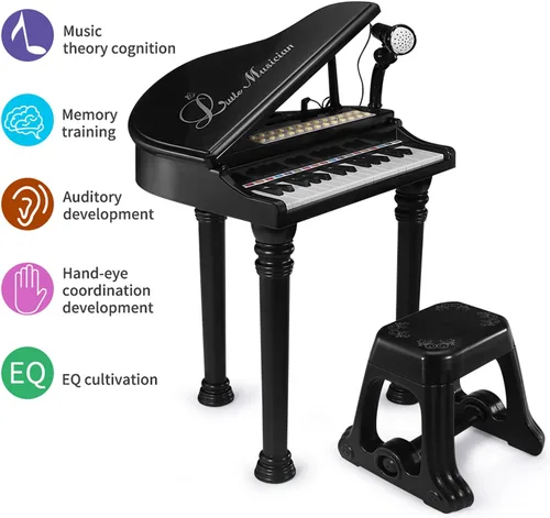 Miniatura 3 de Losbenco Juguete de teclado de piano para niños, instrumento musical electrónico para niños pequeños, juguete educativo con micrófono, múltiples