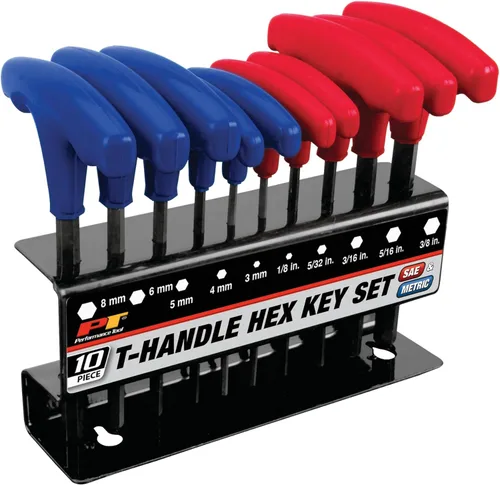 Miniatura 13 de Performance Tool W80274 Juego de 10 piezas de llaves Allen SAE con mango en T, Juego de llaves hexagonales de brazo largo
