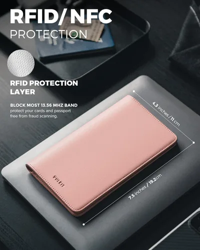 Miniatura 3 de VULKIT Billetera para pasaporte, con bloqueo RFID, cartera de viaje para hombres y mujeres