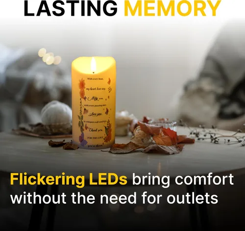 Miniatura 3 de Skywin Velas conmemorativas sin llama para difuntos (Miss You), 5.9 x 2.7 pulgadas, velas LED conmemorativas para la pérdida de seres queridos