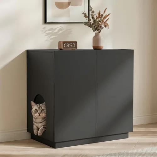 Miniatura 9 de Amunrbrek Caja de Arena Grande/Alta con Compartimento, Mueble Moderno de Madera para Caja de Arena XL con Almacenamiento Oculto como Aparador Blanco