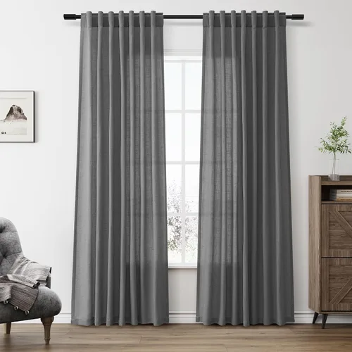 Miniatura 79 de Aersas Aqua Green Linen Curtains 84 Inches Long 2 Panels Set Back Tab Rod Pocket Living Room Curtain Farmhouse Rustic Light Filtering Hook Drapes