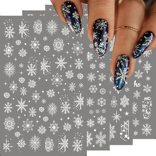 Miniatura 8 de Calcomanías de uñas de copo de nieve 10 hojas, calcomanías de copo de nieve de Navidad, calcomanías de uñas 3D autoadhesivas, diseño de uñas de tema