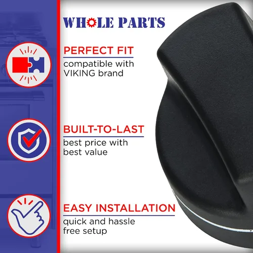 Miniatura 4 de Pomo de repuesto Whole Parts mejorado (negro) N.º de pieza PA010122 - Reemplazo y compatible con algunas parrillas Viking VGRC, IC, RT - Reemplaza