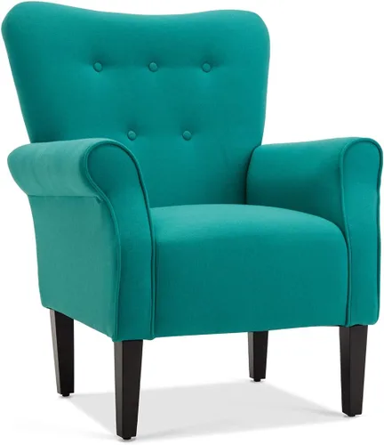 Miniatura 10 de BELLEZE Silla decorativa moderna, sillón de respaldo alto, sillón lateral tapizado estilo ala, sofá individual acolchado con patas de madera