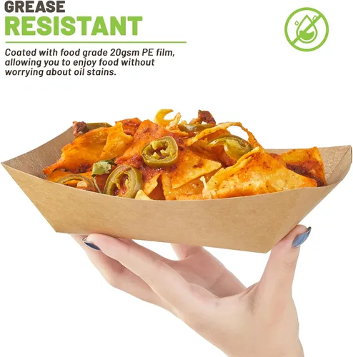 Miniatura 4 de ZORRITA - Bandejas de papel para alimentos de 3 libras - Paquete de 100 bandejas desechables para nachos, bandejas de papel kraft para tacos, cestas