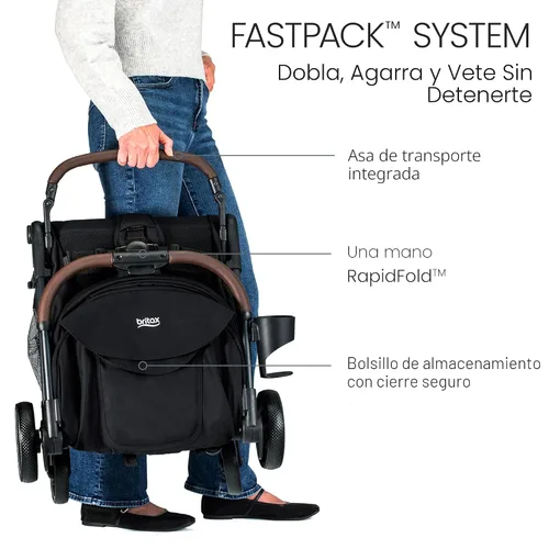 Miniatura 4 de Britax Juniper - Cochecito compacto para llevar, sistema Fastpack sin esfuerzo con RapidFold de una sola mano, portátil y ligero para viajes, asa