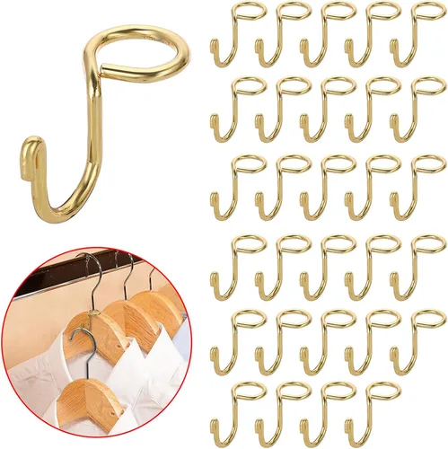 Sumnacon Ganchos extensores de metal dorado, 30 ganchos en cascada para perchas de terciopelo y madera, bolsa para sombreros
