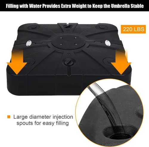 Miniatura 6 de Tangkula Base de sombrilla de patio con ruedas, peso relleno de arena húmeda de 260 libras, placa base cuadrada resistente para sombrilla con barra