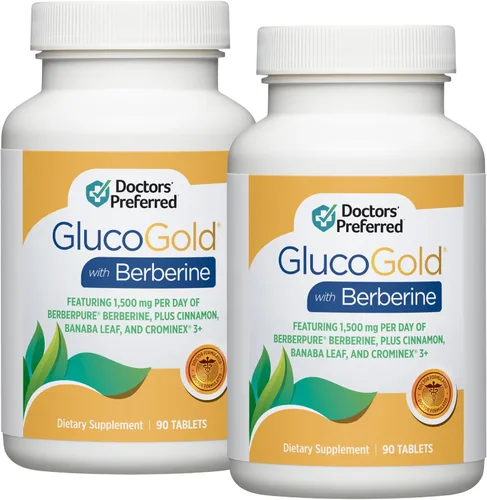 DOCTORS' PREFERRED GlucoGold con Berberina, Canela Concentrada, Cromo, Extracto de Hoja de Banaba | 180 Tabletas