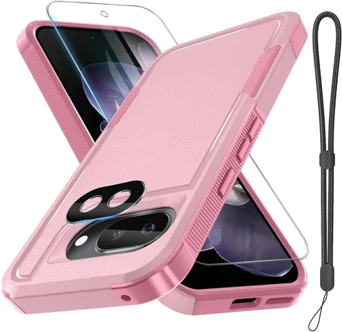 Miniatura 11 de Funda para Google Pixel 10 Pro XL con correa para la muñeca + protector de pantalla de vidrio templado + cubierta para lente de cámara, cuerpo Verde
