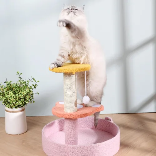 Miniatura 5 de Lindo árbol de gato de peluche decorativo para gatos, torre de dibujos animados, divertida plataforma de diversión, rascador de sisal natural